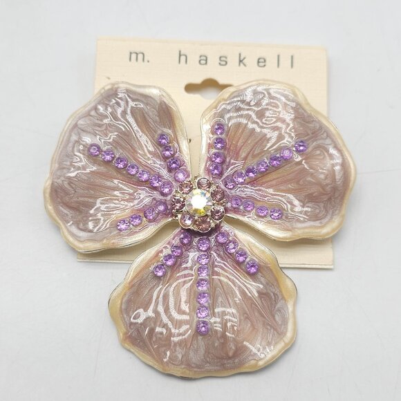 M. Haskell Large Purple Floral Orchid Rhinestone Brooch - Picture 1 of 4